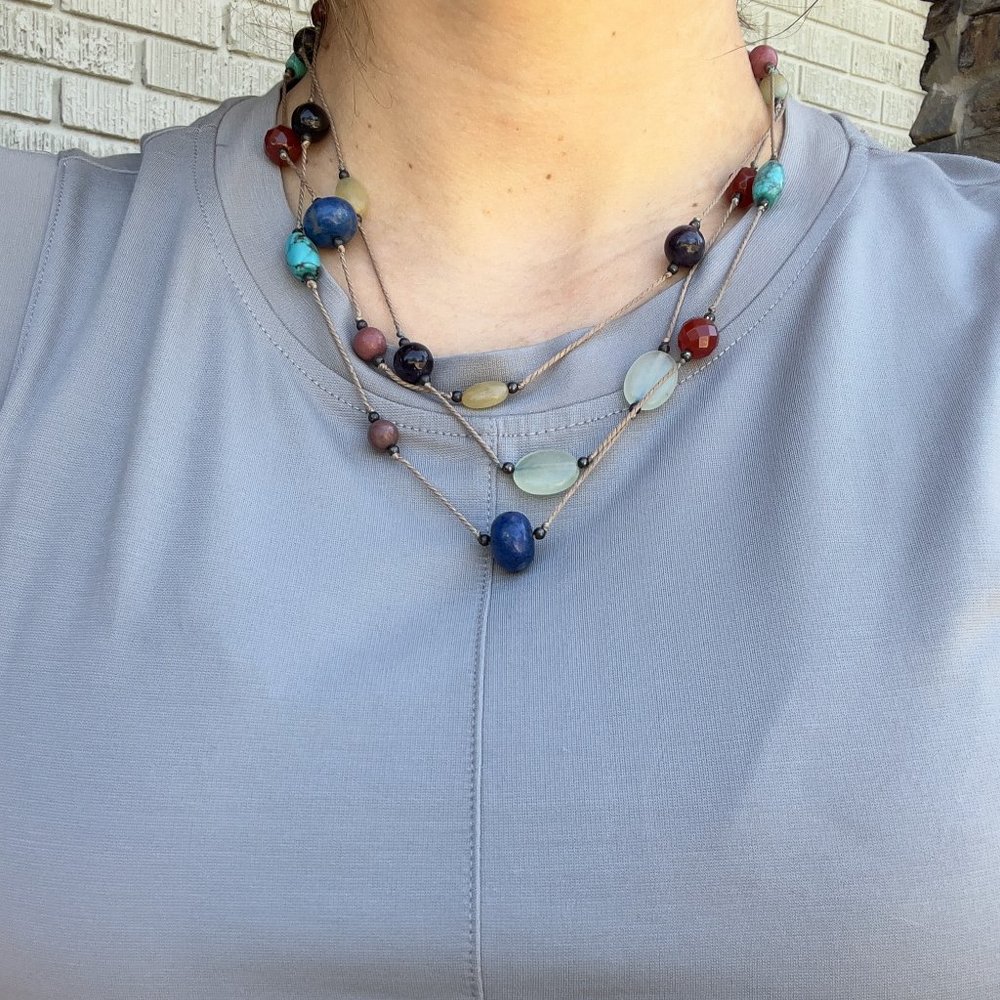 Three Stranded Beaded Necklace